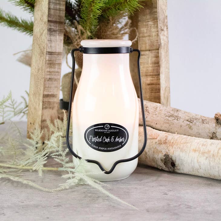 Milkhouse Candle Co Large Milkbottle 14 oz - Frosted Oak & Amber