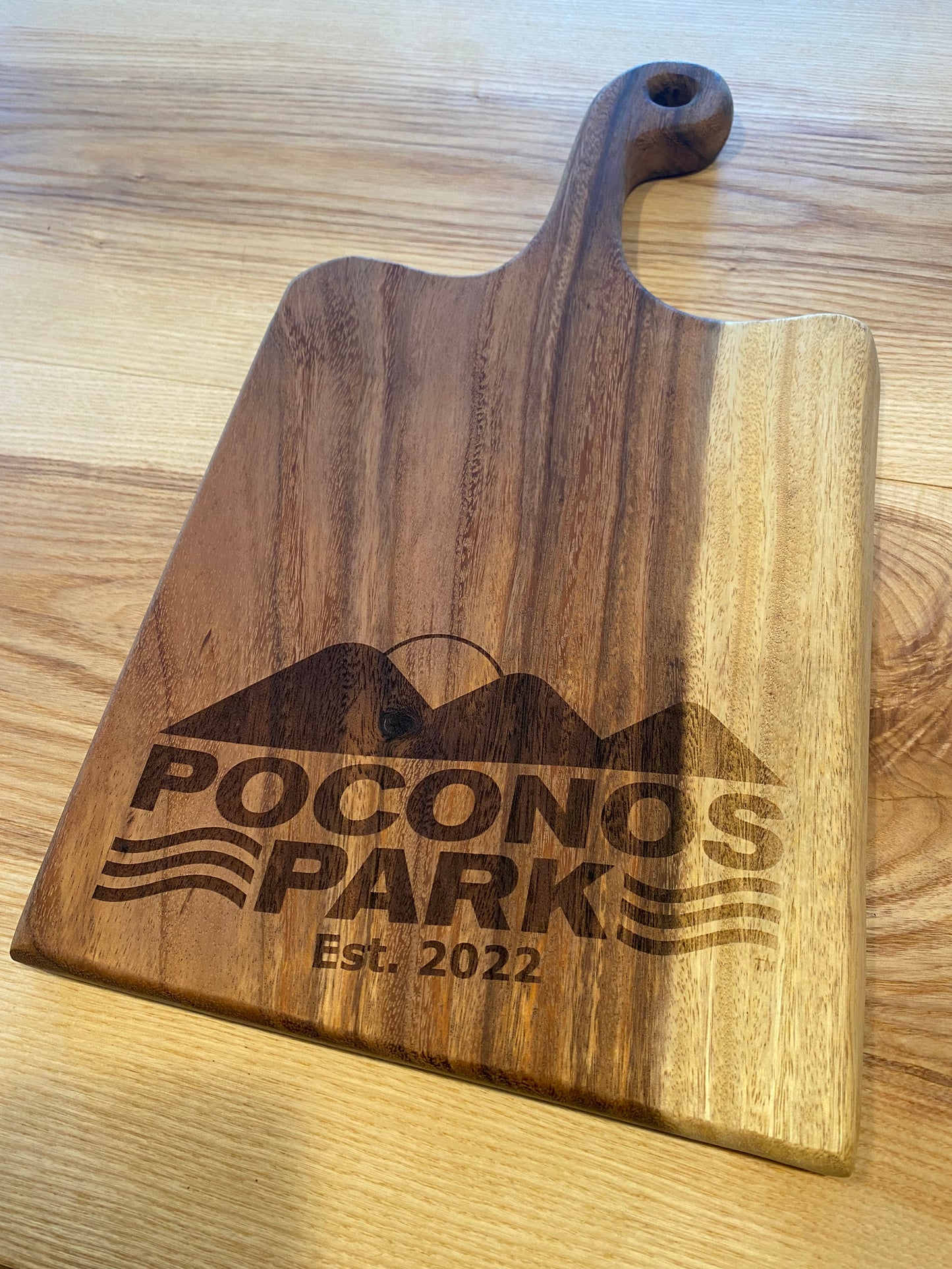 Custom Engraved - Large Live Edge Charcuterie Cutting Board with Handle