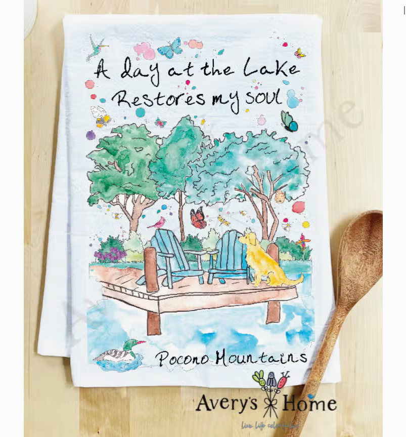 A Day at Lake, Pocono Mountains Kitchen Dish Towel