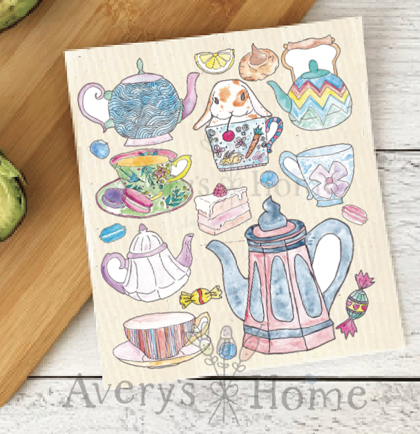 Tea Time Spring Swedish Dish Towel