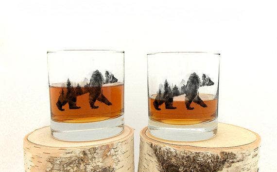 Double Exposure Bear Whiskey Glass
