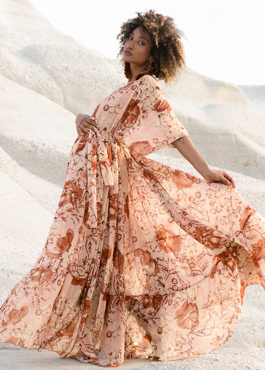 Severine Dress in Sheer Nude Pink Floral