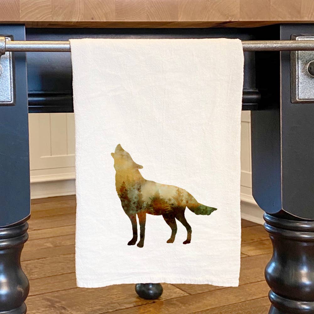 Watercolor Wolf Cotton Tea Towel