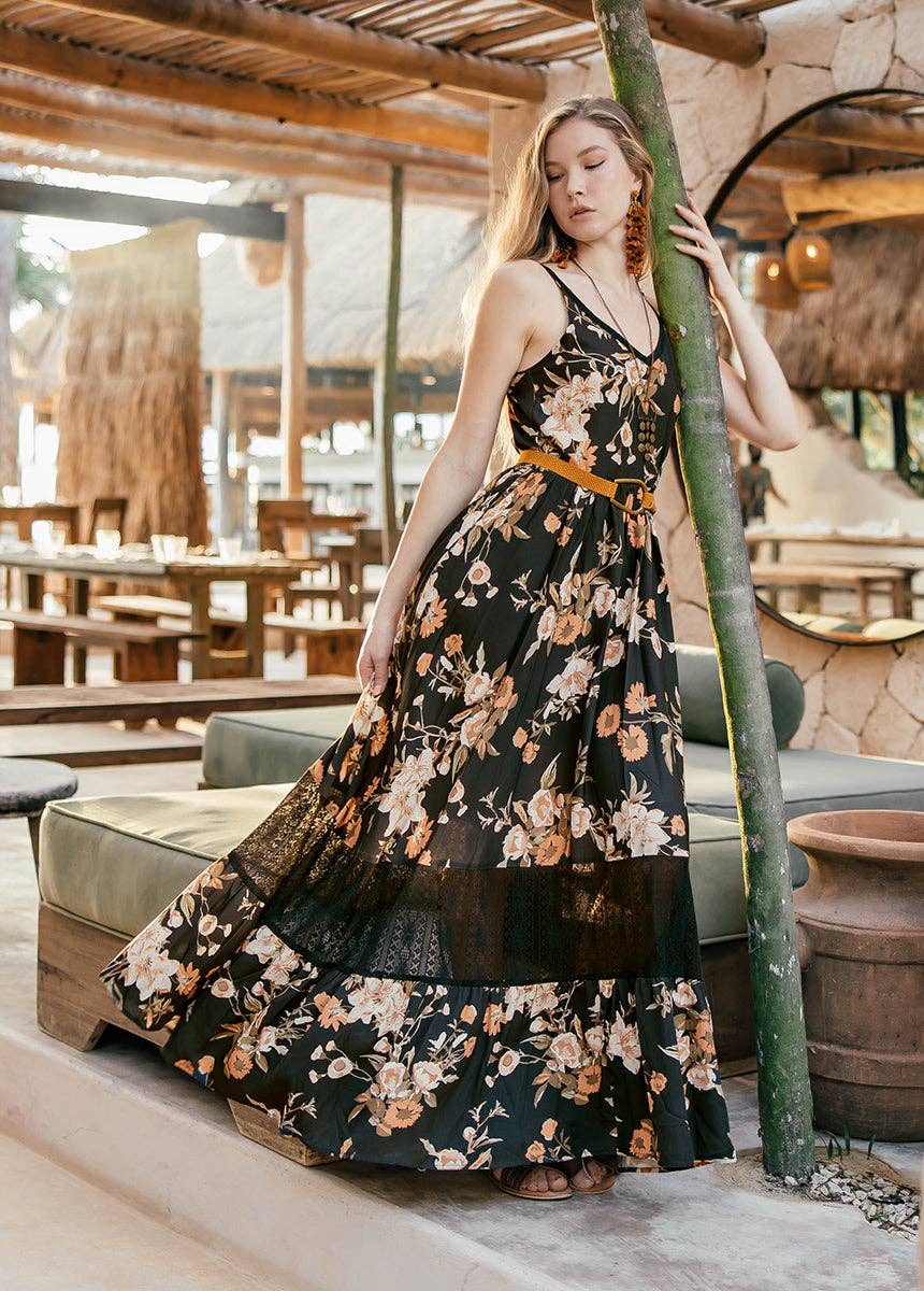 Constance Dress in Raven Floral