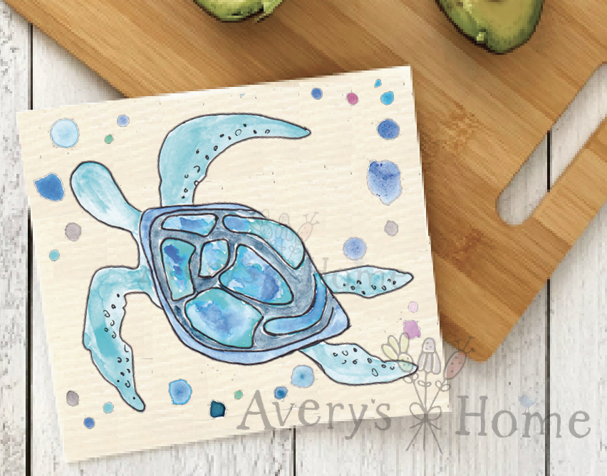 Ocean Blue Sea Turtle Swedish Dish Towel