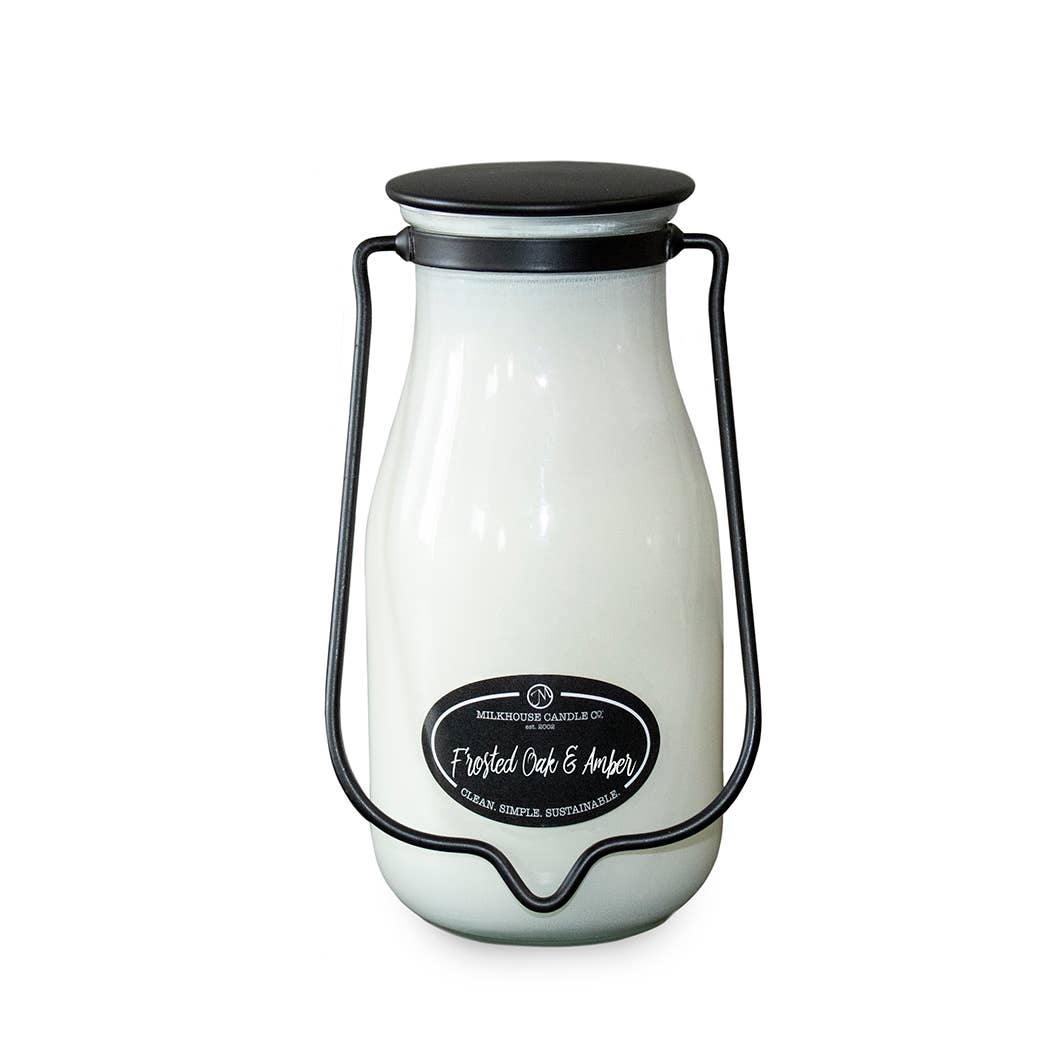 Milkhouse Candle Co Large Milkbottle 14 oz - Frosted Oak & Amber