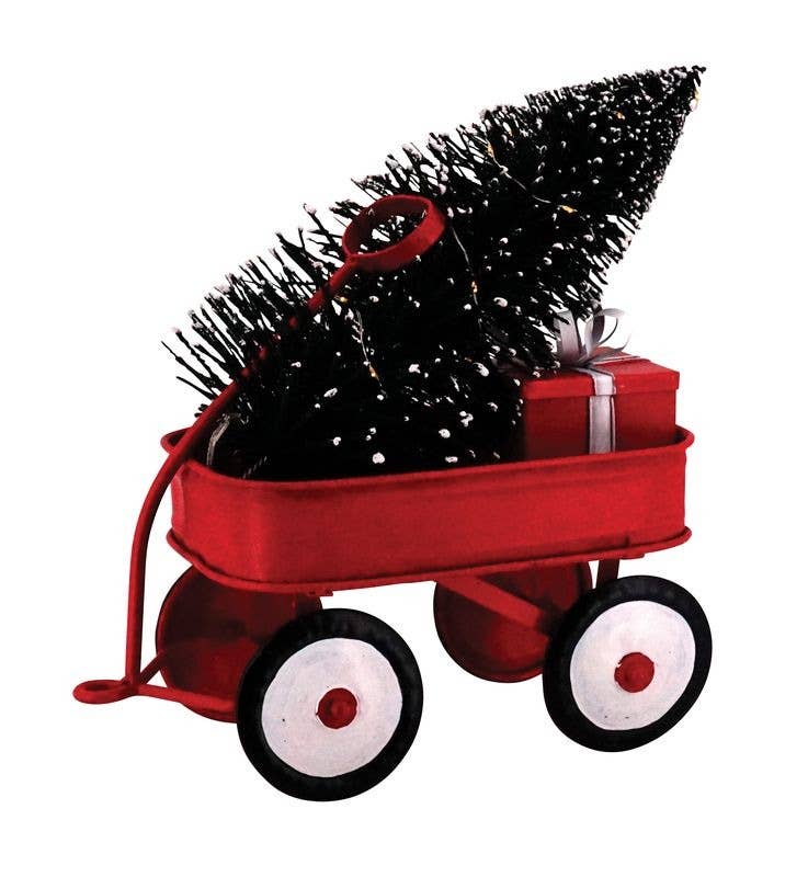 Red Metal Wagon with Tree