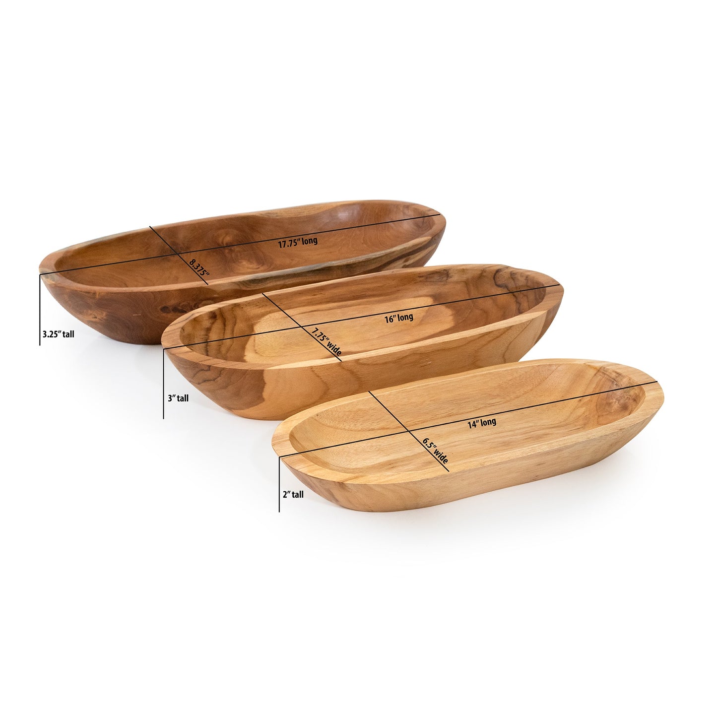 Teak Wood Oval Bowls - Set of 3