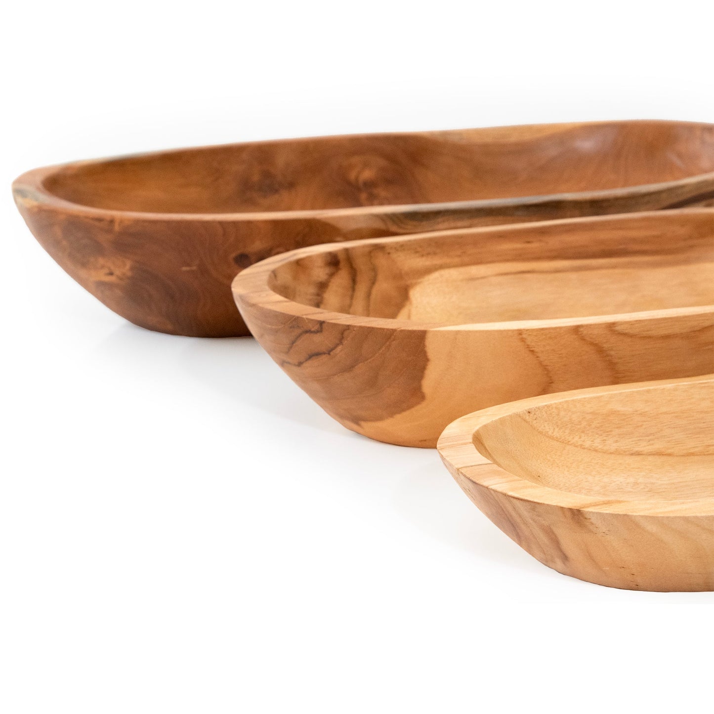Teak Wood Oval Bowls - Set of 3