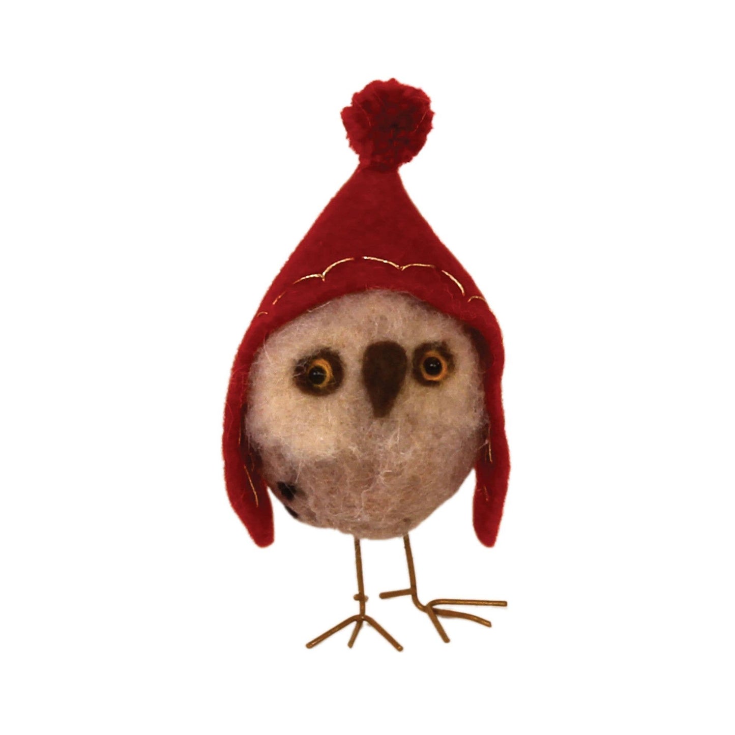 Felted Owl with Red Hat Ornament