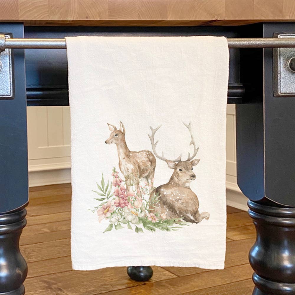 Floral Deer Cotton Tea Towel