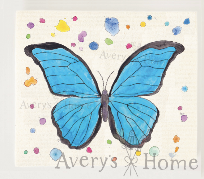 Blue Butterfly Spring Swedish Dish Towel