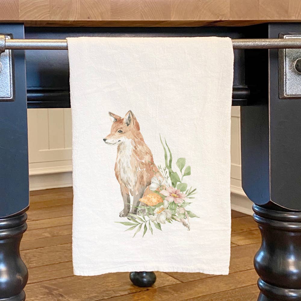 Floral Fox Cotton Tea Towel