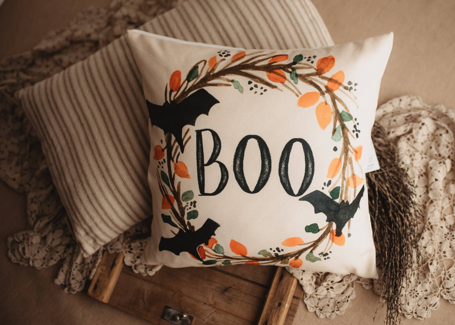 Boo Halloween Wreath 10x10 Pillow