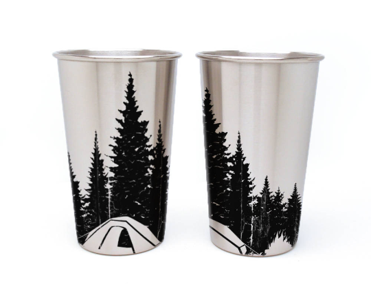 Camping in the Woods Stainless Pint