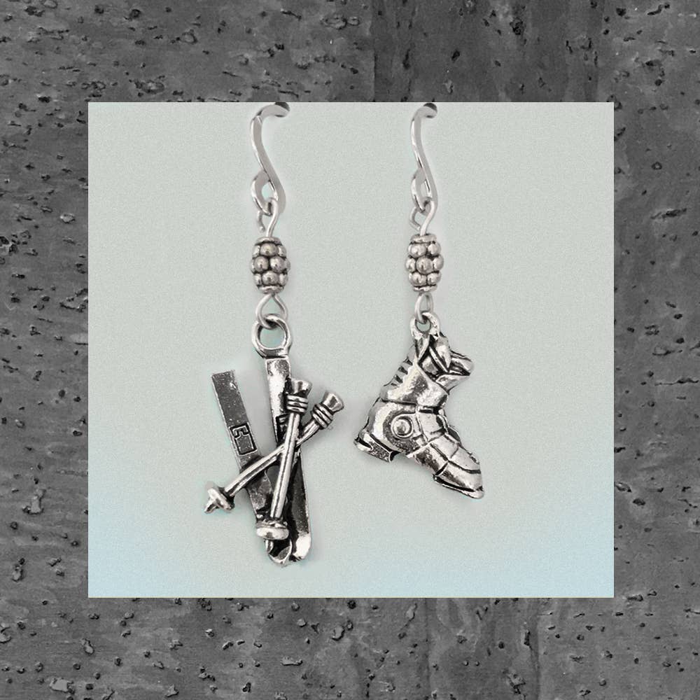 Pewter Skis and Ski Boot Earrings