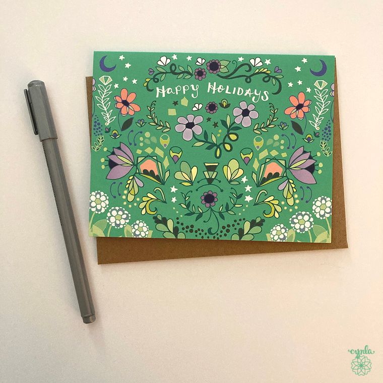 Folk Happy Holidays Cards - Box of 8